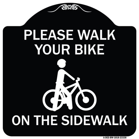 SIGNMISSION Pavement Stencil Please Walk Your Bike on Sidewalk Heavy-Gauge Alum Sign, 18" x 18", BW-1818-23338 A-DES-BW-1818-23338